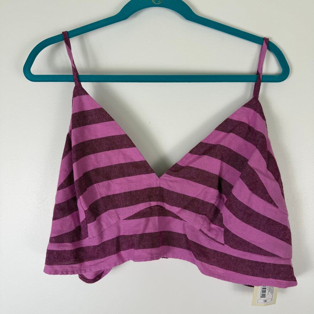 Target A new day crop top bralette purple pink stripe 1X - Picture 2 of 8